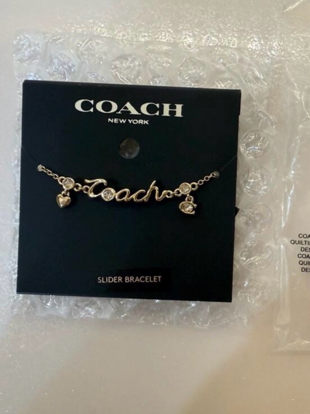 NWT Coach Script Heart Slider Bracelet Gold Tone CAD53, $98 retail - Picture 6 of 6